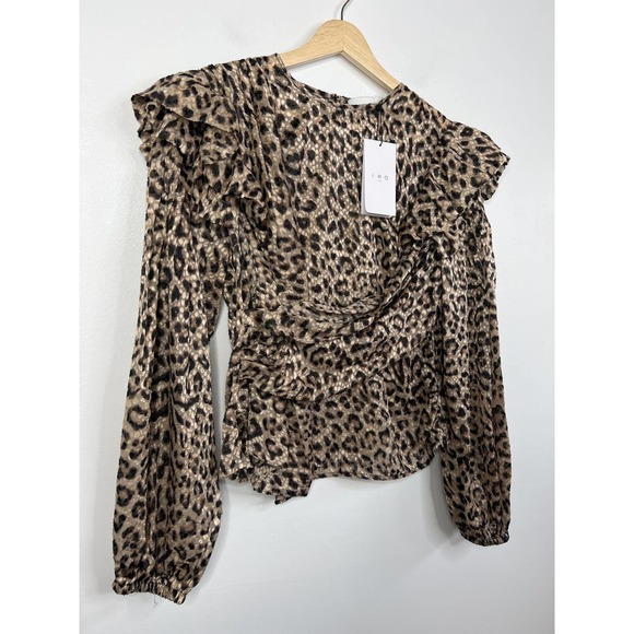 IRO Rusko Strong Shoulder Silk Crew Neck Leopard Top Women's Multi Size: XS NWT - Picture 4 of 10